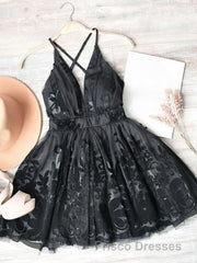 Red v neck tulle lace short Formal Prom Dress,Mini homecoming Dress cocktail Dress