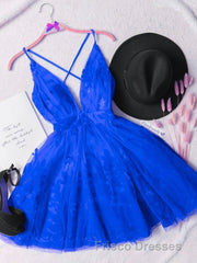 Red v neck tulle lace short Formal Prom Dress,Mini homecoming Dress cocktail Dress