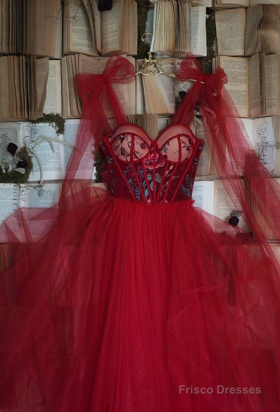 Red Velvet Modest Tulle Prom Eevning Dresses Main image