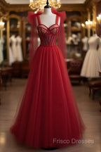 Red Velvet Formal Prom Dress Tulle Formal Gowns