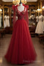 Red Velvet Formal Prom Dress Tulle Formal Gowns