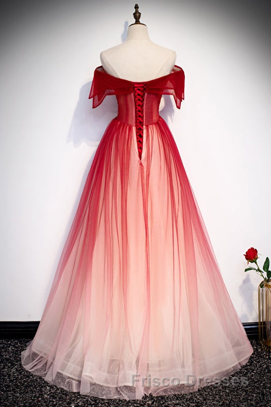 Red Off the Shoulder Long Tulle Formal Prom Dress with Beading, Party Gown with Sequins Secondary image