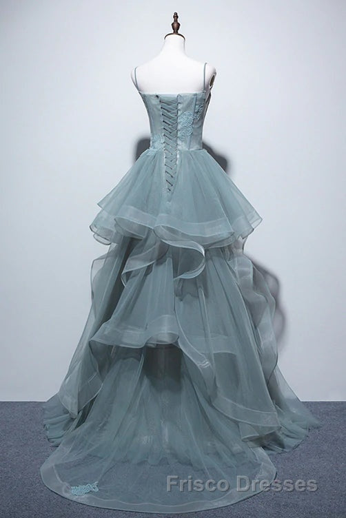 Gray Spaghetti Straps Tulle Princess Formal Prom Evening Party Dress Long Formal Prom Dress Secondary image