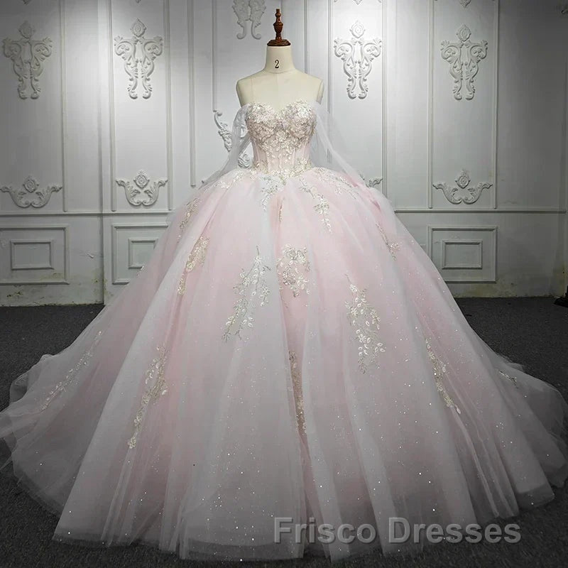 Renata | Blush Ball Gown Lace Strapless Sleeveless Quinceanera Dress Secondary image