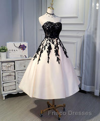 Champagne Lace Short Formal Prom Dress, Lace Evening Dress
