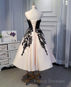 Champagne Lace Short Formal Prom Dress, Lace Evening Dress