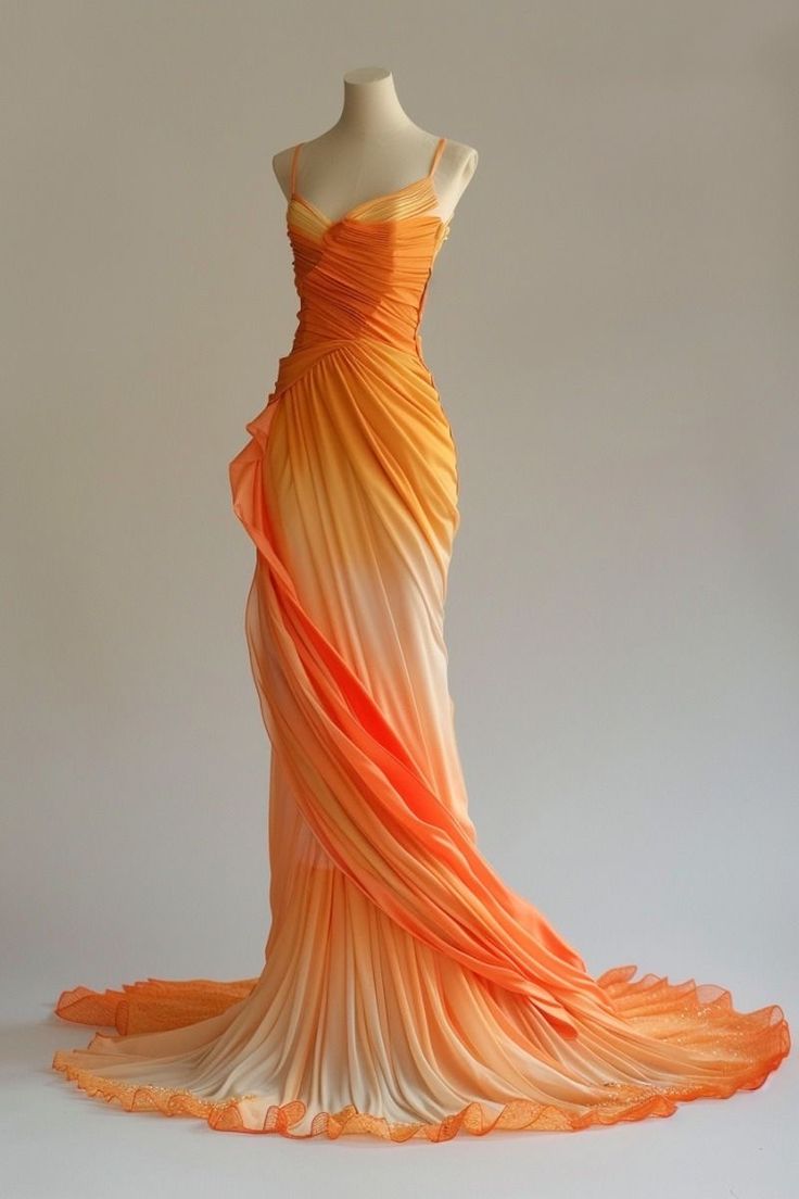 Retro A Line Spaghetti Straps Orange Ombre Chiffon Long Evening Dress Prom Dresses Main image
