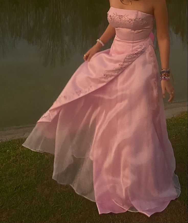Retro A Line Strapless Pink Chiffon Long Party Dress Prom Dresses Secondary image