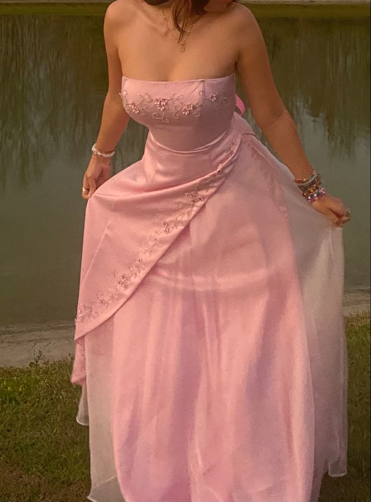Retro A Line Strapless Pink Chiffon Long Party Dress Prom Dresses Main image