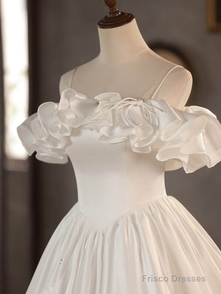 Retro A-Line Tea Length Ivory Prom Dress, White Wedding Party Dress Secondary image