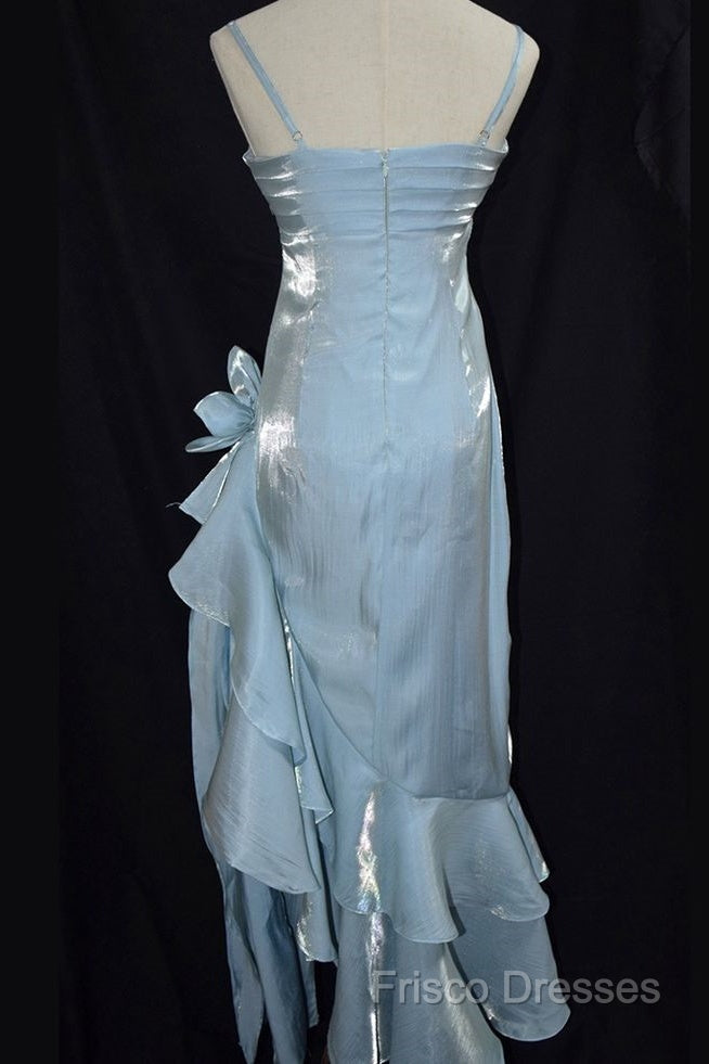 Retro Baby Blue Vintage Floral Dress Asymmetrical Hem Formal Prom Gown Secondary image