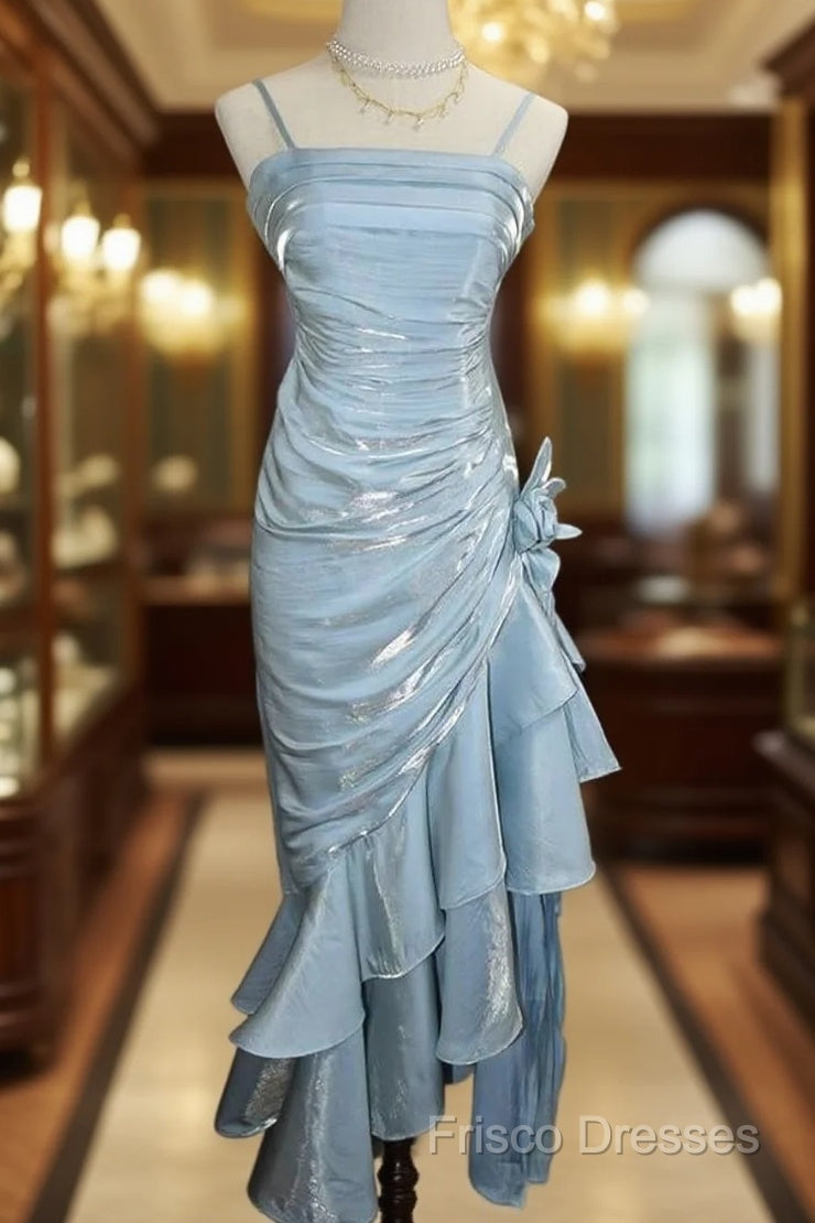 Retro Baby Blue Vintage Floral Dress Asymmetrical Hem Formal Prom Gown Main image