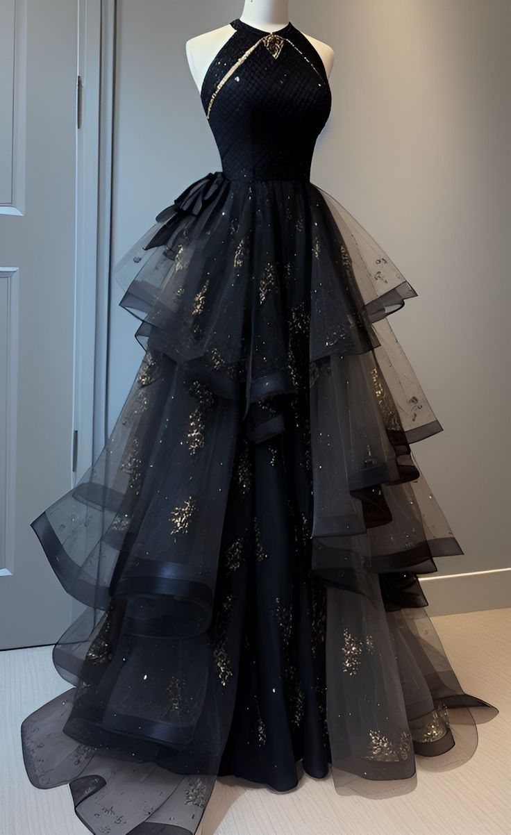 Retro Ball Gown Scoop Neckline Black Tulle Party Dress Prom Dresses Evening Dress Secondary image