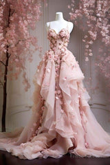 Retro Ball Gown Spaghetti Straps Pink Floral Tulle Evening Dress Prom Dresses