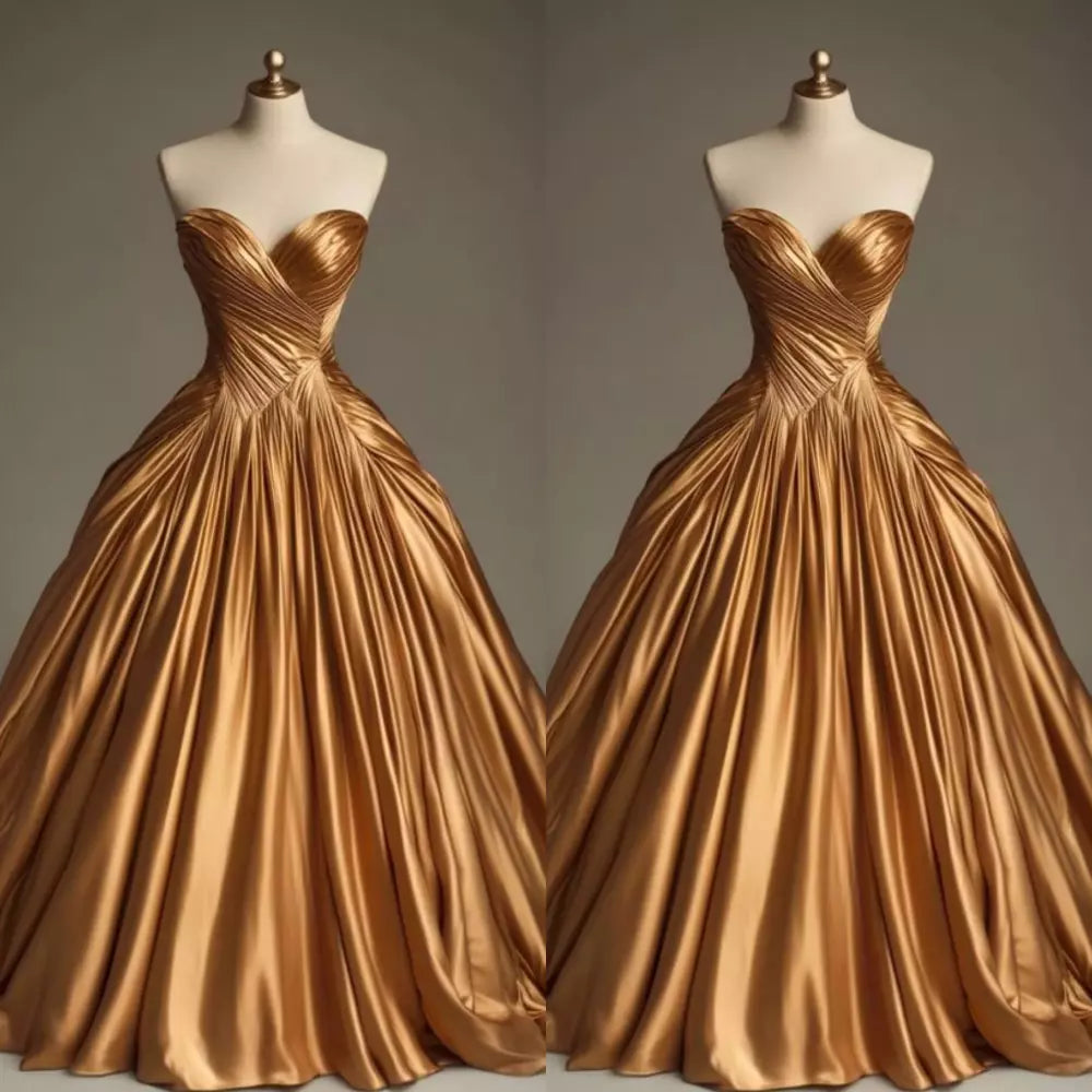 Retro Ball Gown Sweetheart Satin Gold Party Dress Prom Dresses Evening Dress Secondary image