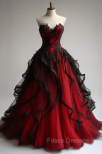 Retro Ball Gown Sweetheart Tulle Red Party Dress Black Formal Prom Dress Evening Dress