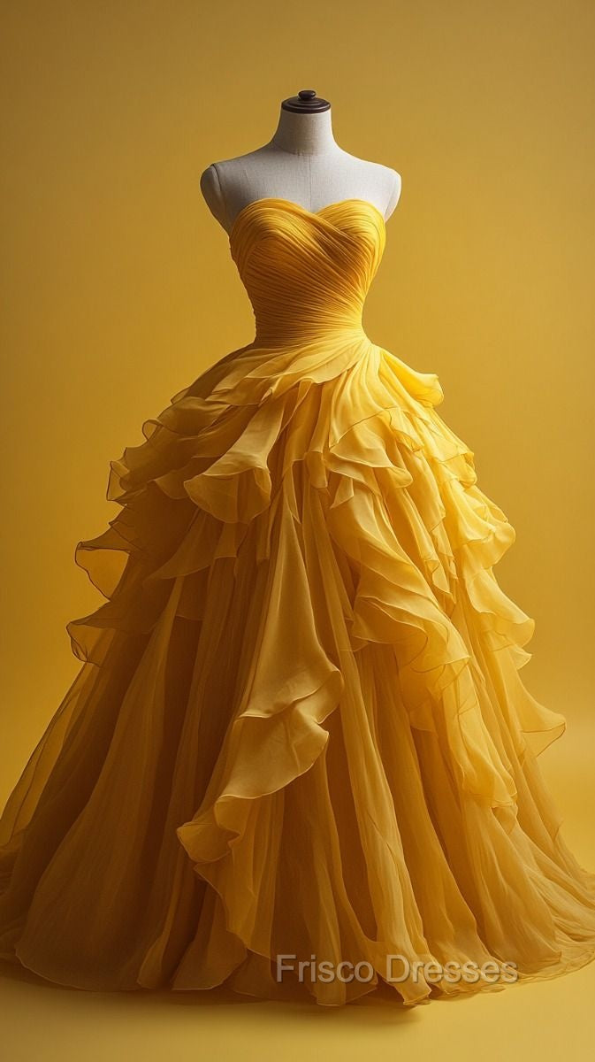 Retro Ball Gown Sweetheart Tulle Yellow Party Dress Formal Prom Dress Evening Dress Secondary image