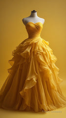 Retro Ball Gown Sweetheart Tulle Yellow Party Dress Prom Dress Evening Dress