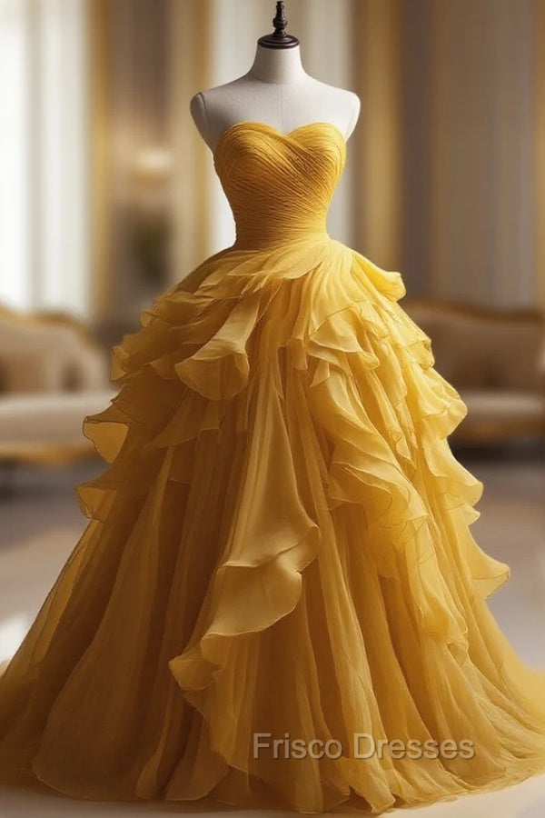Retro Ball Gown Sweetheart Tulle Yellow Party Dress Formal Prom Dress Evening Dress Main image
