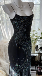 Retro Beautiful Shoulder Strap Beaded Chiffon Irregular Skirt Prom Dress