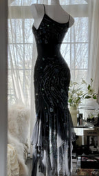 Retro Beautiful Shoulder Strap Beaded Chiffon Irregular Skirt Prom Dress
