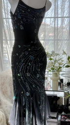 Retro Beautiful Shoulder Strap Beaded Chiffon Irregular Skirt Prom Dress