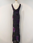 Retro Black Mermaid Neckline Embroidered Floral Backless Chiffon Long Prom Dress Evening Dress