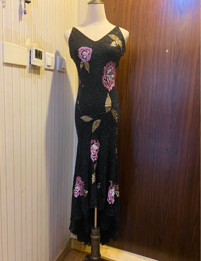 Retro Black Mermaid V-Neck Chiffon Long Prom Dress Evening Dress Main image