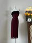 Retro Burgundy Slim-Fit Tube Top Ruffled Tulle Prom Dress Evening Dress