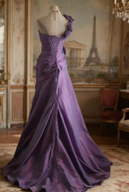 Retro Elegant Purple 3D Floral One-Shoulder Mermaid Satin Long Prom Dress Evening Dress