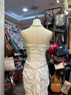 Retro Elegant White Mermaid Strapless Pleated Satin Long Prom Dress Evening Dress