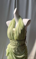 Retro Light Green V-Neck Chiffon Beaded Sequins Floor-Length Prom Dress Beautiful Birthday Evening Dress