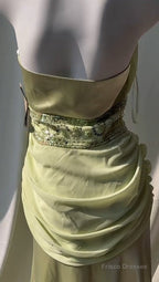 Retro Light Green V-Neck Chiffon Beaded Sequins Floor-Length Prom Dress Beautiful Birthday Evening Dress