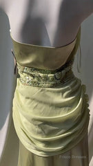 Retro Light Green V-Neck Chiffon Beaded Sequins Floor-Length Prom Dress Beautiful Birthday Evening Dress