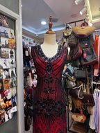 Retro Luxury Red And Black Color-Blocked V-Neck Sequined Tassel Prom Dress Evening Dress