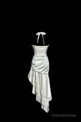 Retro Mermaid Halter Satin High Low Evening Dress Prom Dresses