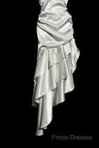 Retro Mermaid Halter Satin High Low Formal Dress Formal Prom Dress