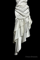 Retro Mermaid Halter Satin High Low Evening Dress Prom Dresses