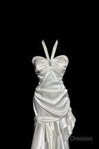 Retro Mermaid Halter Satin High Low Formal Dress Formal Prom Dress