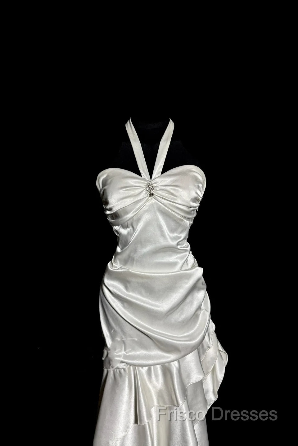 Retro Mermaid Halter Satin High Low Formal Dress Formal Prom Dress