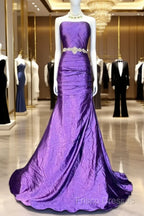 Retro Mermaid One Shoulder Satin Grape Long Formal Dress Formal Prom Dress
