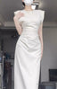 Retro Mermaid Satin White Prom Dresses Birthday Outfits With Ruffle