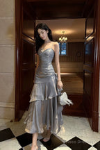 Retro Mermaid Spaghetti Straps Gray Long Length Evening Dress Prom Dresses