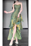 Retro Mermaid Spaghetti Straps Green Prom Dresses Birthday Outfits With Flower