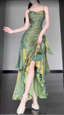 Retro Mermaid Spaghetti Straps Green Prom Dresses Birthday Outfits With Flower