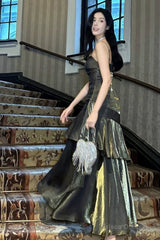 Retro Mermaid Spaghetti Straps Long Length Evening Dress Prom Dresses