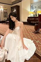 Retro Mermaid Spaghetti Straps Long Length White Evening Dress Prom Dresses
