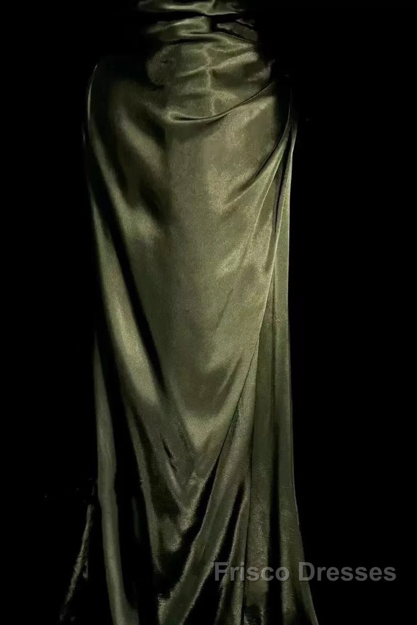 Retro Mermaid Spaghetti Straps Satin Green Long Evening Dress Formal Prom Dress