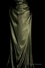 Retro Mermaid Spaghetti Straps Satin Green Long Evening Dress Prom Dresses