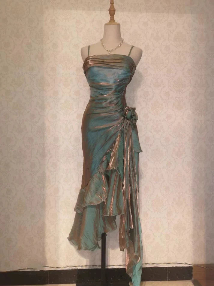 Retro Mermaid Spaghetti Straps Satin Long Party Dress Prom Dresses Secondary image